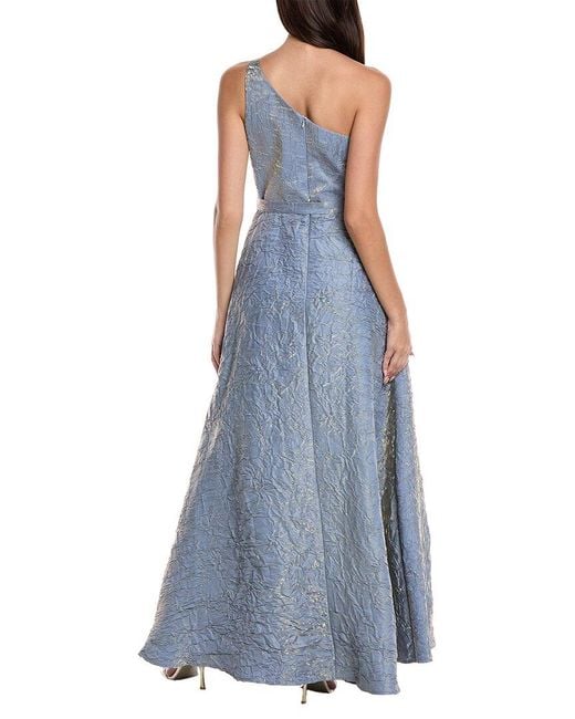 Rene Ruiz Blue Textured One-Shoulder Gown