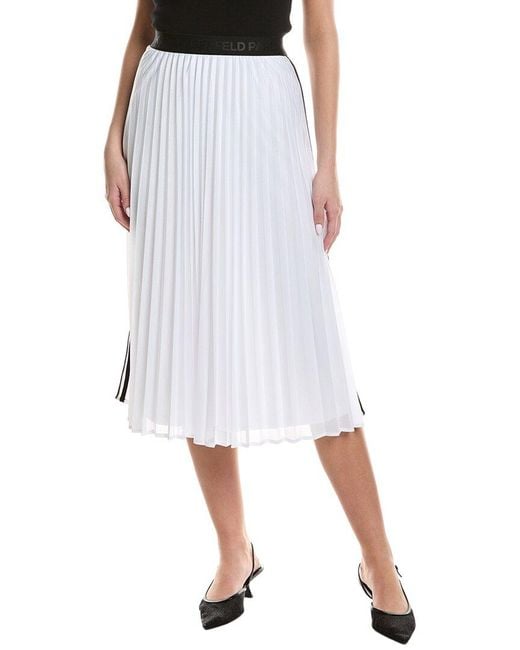 Karl Lagerfeld White Pleated Mesh Skirt