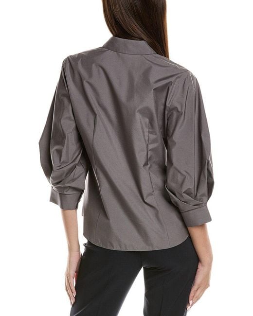 Lafayette 148 New York Gray Balloon Sleeve Silk-Blend Blouse