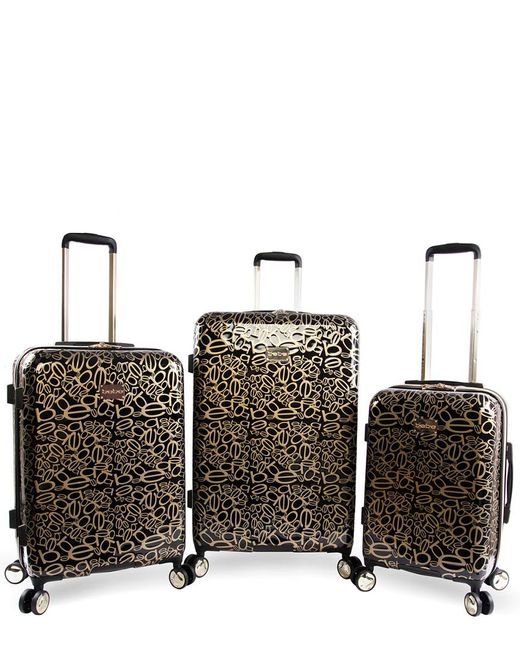 One Size BeBe Womens Annabelle 3-Pc Suitcase Set with Spinner Wheels Black/Gold 