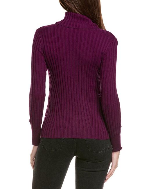 Hannah Rose Purple Rib Turtleneck Cashmere-Blend Sweater