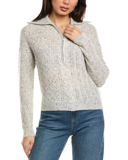 Brodie Cashmere Gray Mix Cable Half Zip Cashmere Sweater