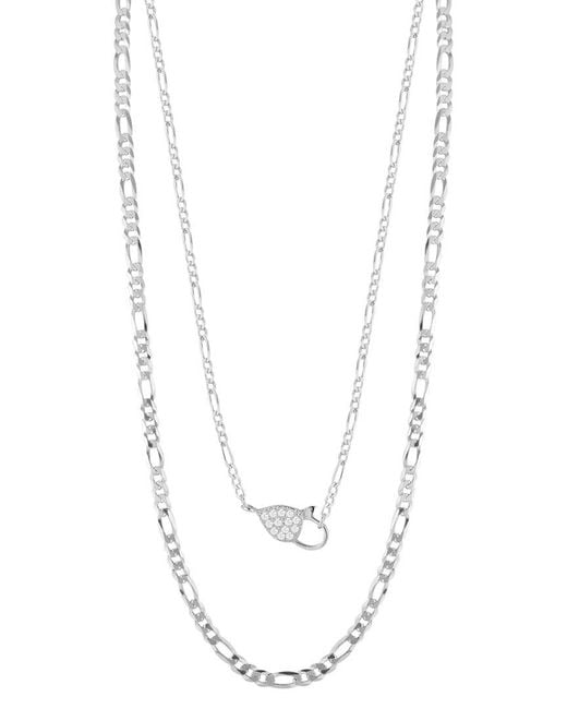 Glaze Jewelry White Silver Cz Figaro Chain Necklace Set