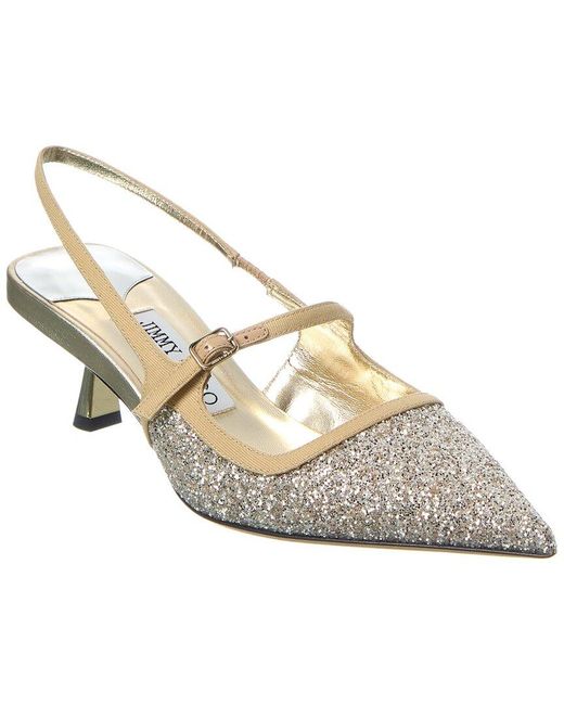 Jimmy Choo White Didi 45 Glitter & Leather Slingback Pump