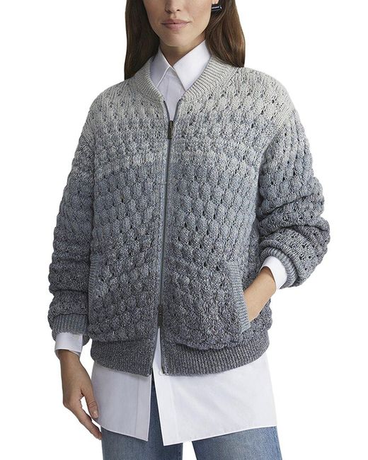 Lafayette 148 New York Gray Reversible Knit Linen-Blend Bomber Jacket