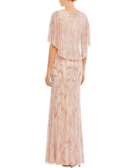 Mac Duggal Pink Embellished Cap Sleeve Faux Wrap Trumpet Gown
