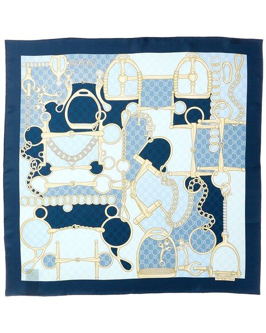 Gucci Blue GG Horsebit Silk Scarf