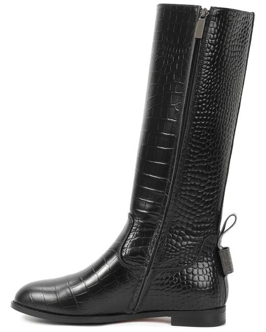 Tiffany & Fred Paris Black Embossed Leather Riding Boot