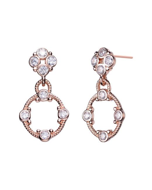 Genevive Jewelry Metallic 14k Rose Gold Plated Silver Cz Drop Earrings