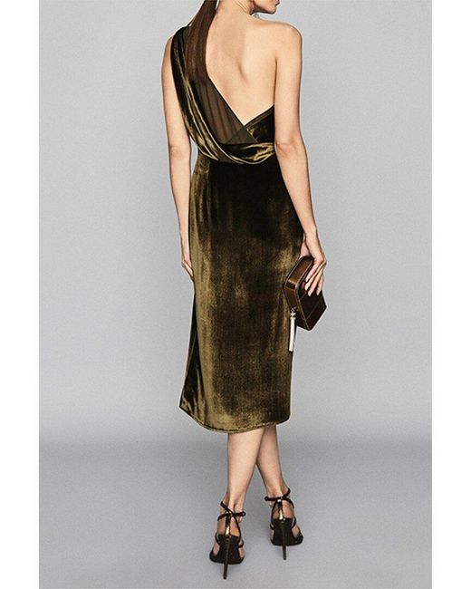 reiss velvet dress Petite Cut-Out Midi in Berry and ruching at the side Reiss - Black Velvet Draped-neck