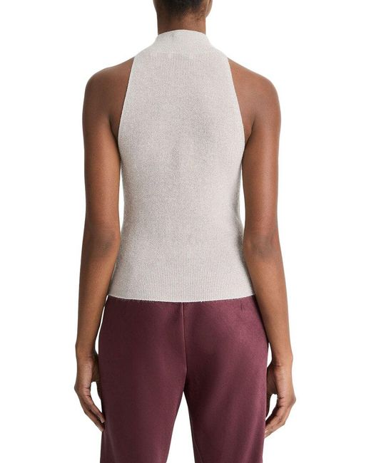 Vince Purple Metallic Mock Neck Alpaca-Blend Tank