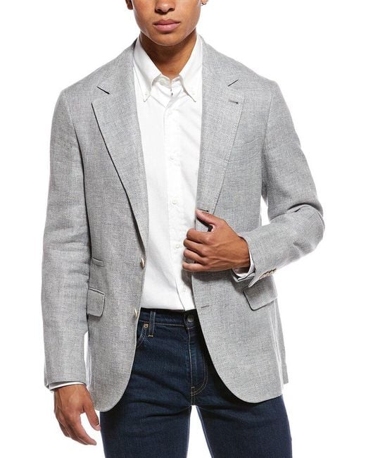 Brunello Cucinelli Gray Linen & Wool-Blend Blazer for men