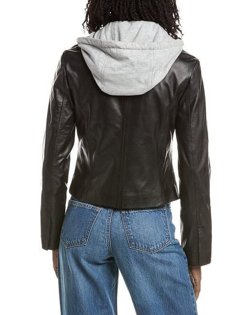 Lamarque Black Removable Bib Leather Jacket