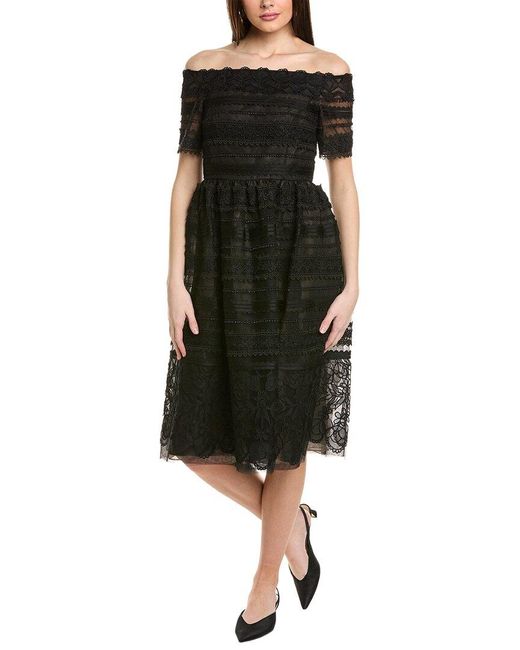 Carolina Herrera Black Lace Off-shoulder Midi Dress