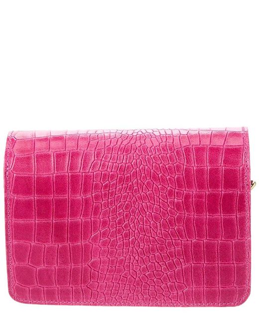 Persaman New York Denise Croc-embossed Leather Shoulder Bag in Pink | Lyst