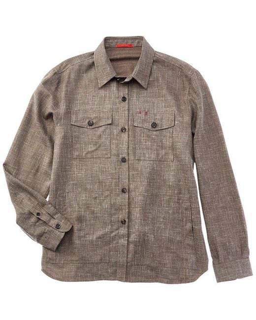 Isaia Brown Wool, Silk & Linen-Blend Overshirt for men
