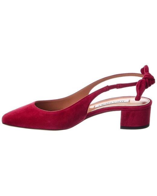 Aquazzura Red Very Bow Tie 35 Suede Slingback Pump