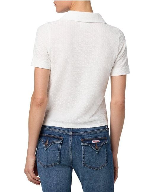 Hudson White Linen-Blend Crop Polo