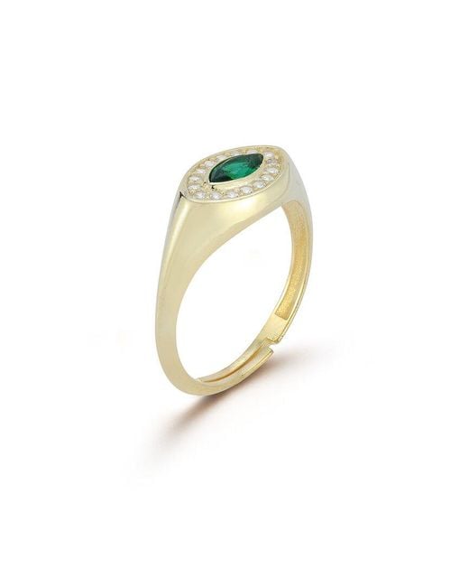 Sphera Milano Green 14k Over Silver Cz Marquise Signet Ring