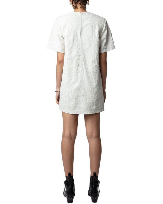Zadig & Voltaire White Riddy Leather Froisse Mini Dress