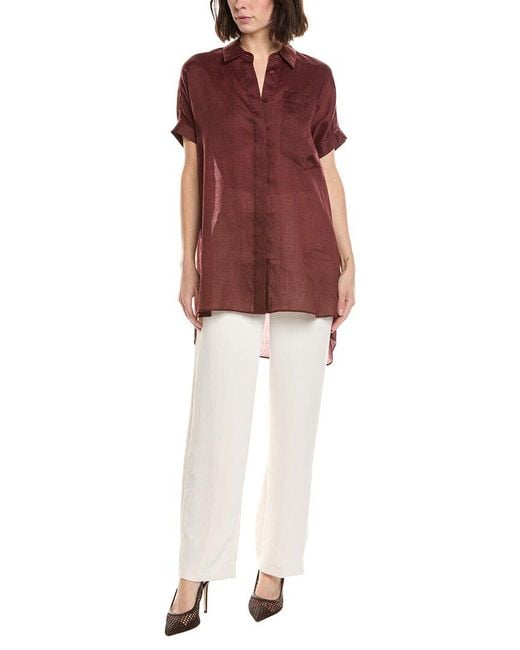 Lafayette 148 New York Red Oversized Short Sleeve Shirt