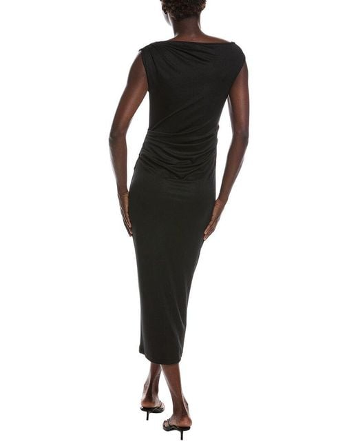 Kenneth Cole Black Off Shoulder Ruched Waist Midi Dress