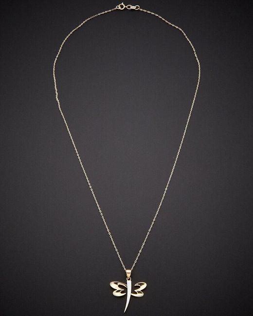 Italian Gold Black 14k Italian Two-tone Gold Dragonfly Pendant Necklace