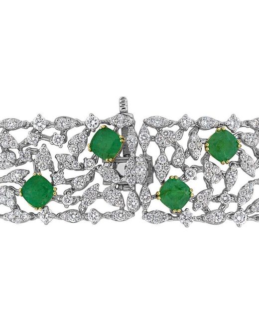 Lab Grown Gemstones Green Created Forever 18K 19.73 Ct. Tw. Lab-Grown Diamond & Emerald Statement Bracelet
