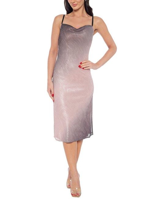 Bebe Pink Ombre Pleat Cowl Midi Dress