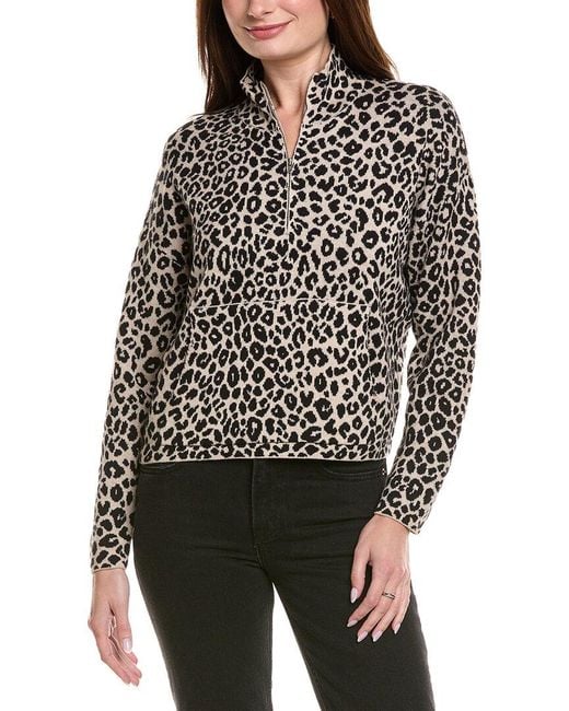 Hannah Rose Black Leopard Zip Cashmere-blend Pullover