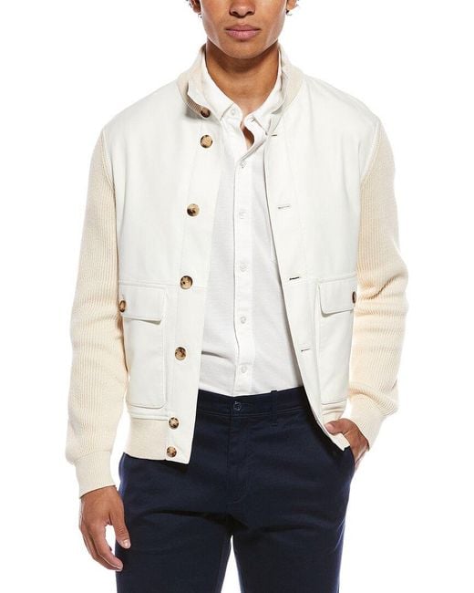 Brunello Cucinelli White Knit Sleeve Leather Jacket for men