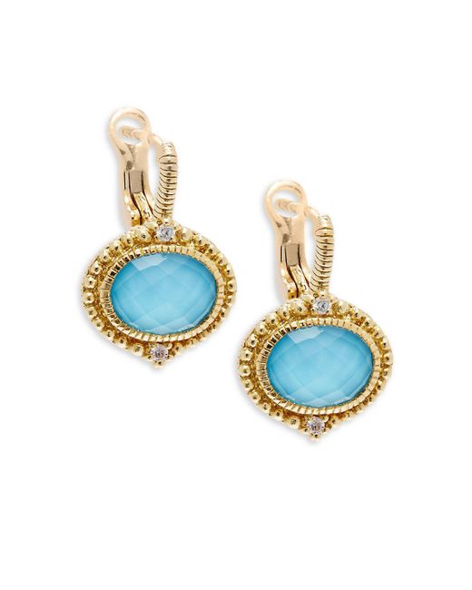 Judith Ripka Blue La Petite Turquoise Doublet & 18k Yellow Gold Drop Earrings