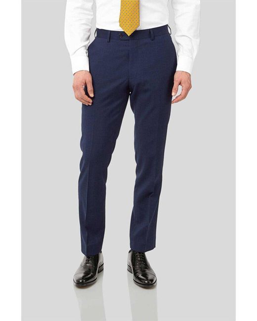 Charles Tyrwhitt Blue Slim Fit Pindot Travel Suit Trouser for men