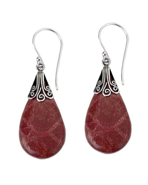 Samuel B. Red Silver Coral Drop Earrings