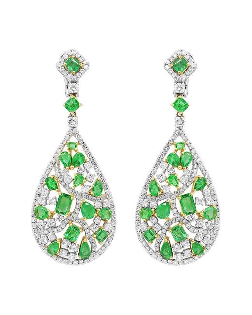 Diana M Green Fine Jewelry 18k 9.75 Ct. Tw. Diamond & Emerald Earrings