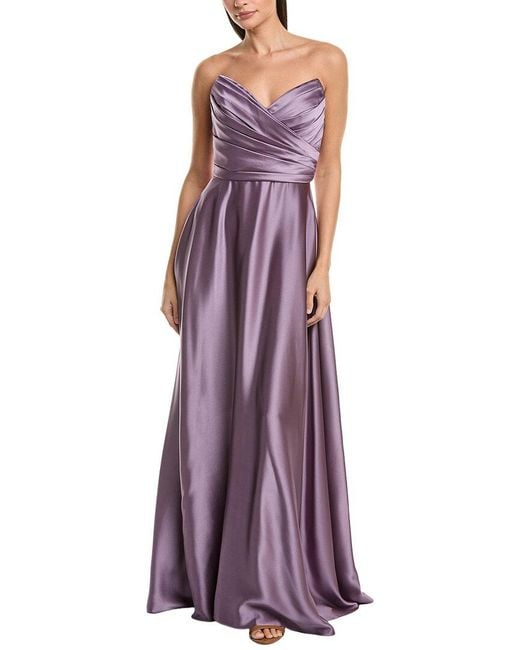Amsale Purple Draped Bodice Gown