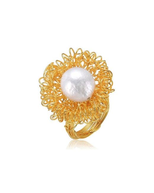 Genevive Jewelry Metallic 14k Over Silver Pearl Ring
