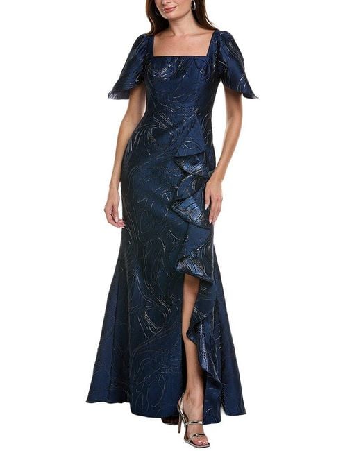Rene Ruiz Blue Flare Jacquard Gown