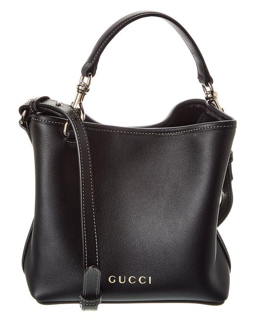 Gucci Black Gg Mini Emblem Leather Bucket Bag