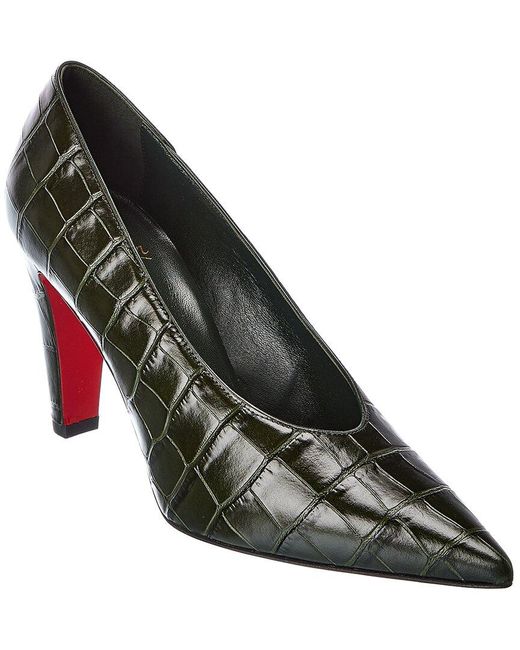Christian Louboutin Green Slimie 85 Croc-embossed Leather Pump