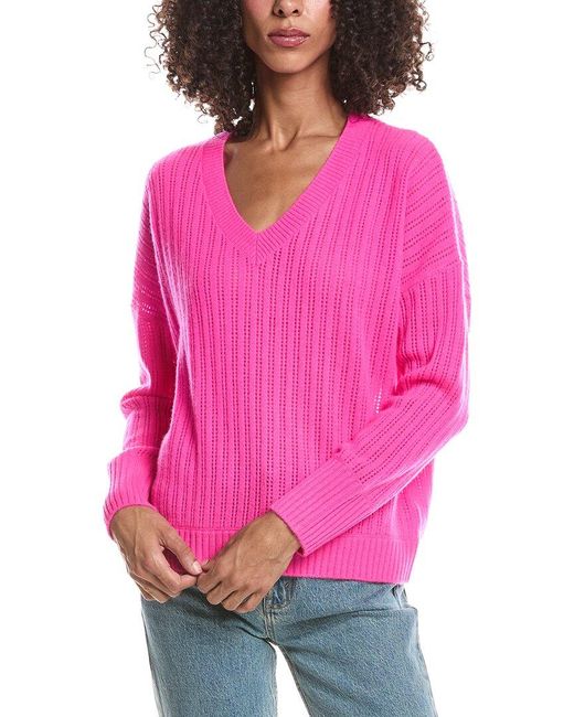 Brodie Cashmere Pink Demi Ladder V-Neck Cashmere Sweater Neck