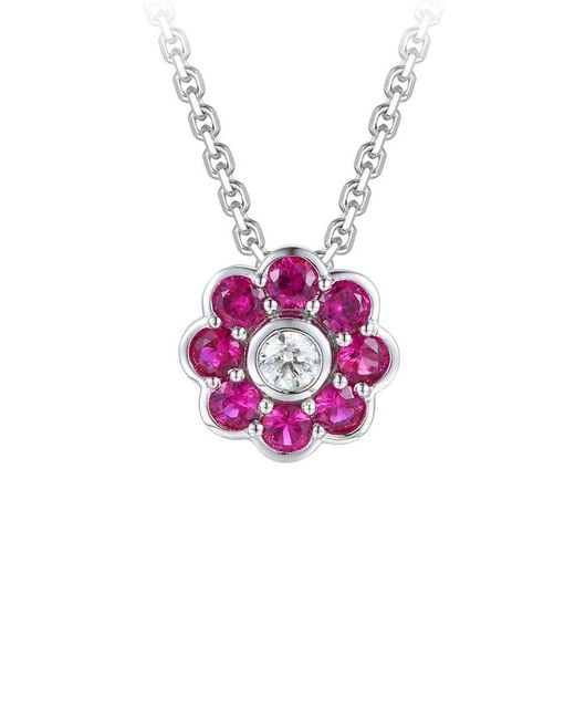Gregg Ruth Pink 14K 0.89 Ct. Tw. Diamond & Ruby Flower Pendant