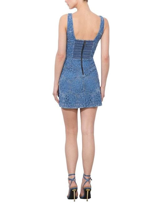 Alice + Olivia Blue Maryann Floral Cutout Denim Dress