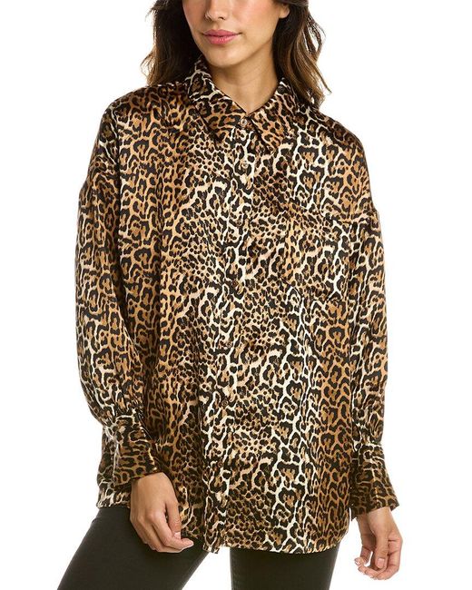 ENA PELLY Brown Cheetah Cuffed Shirt
