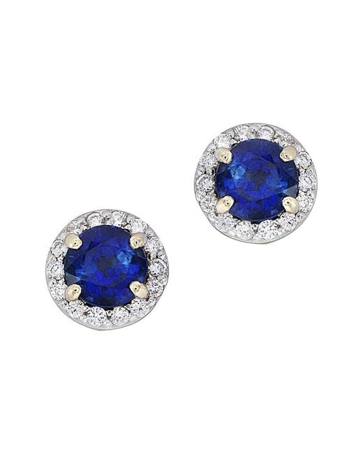 Diana M Fine Jewelry 14k 0.90 Ct. Tw. Diamond & Blue Sapphire Studs