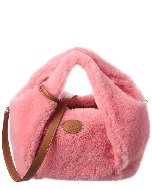 Tod's Pink Shearling & Leather Tote