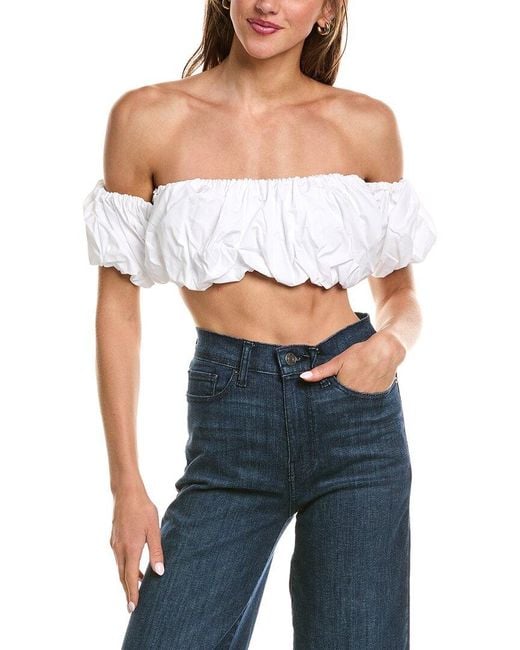 Susana Monaco Blue Off Shoulder Crop Puff Bandeau Top