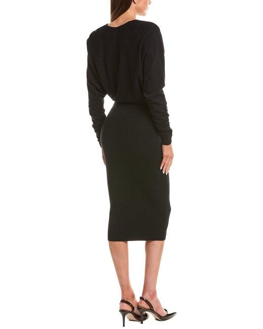 Reiss Black Jenna Wool & Cashmere-Blend Ruched Sleeve Knitted Bodycon Dress