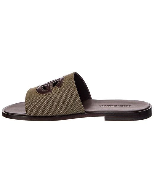 Dolce & Gabbana Brown Canvas & Leather Slide for men