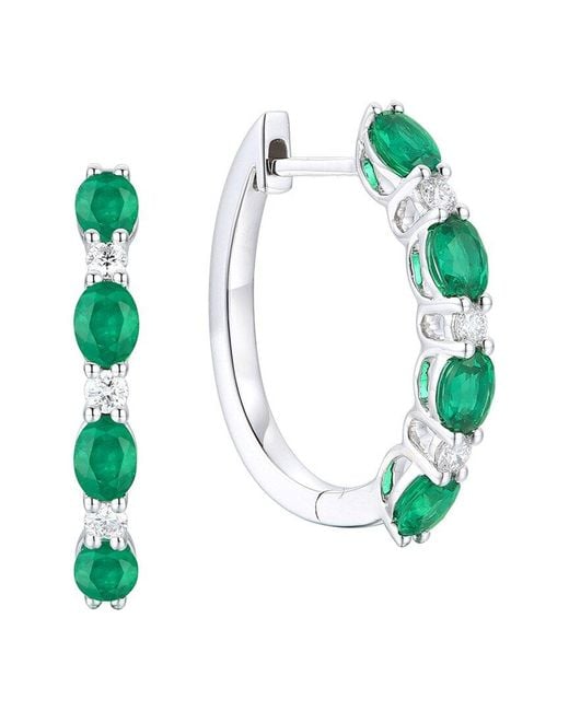Gregg Ruth Green 18K 1.32 Ct. Tw. Diamond & Lab-Grown Lab Created Emerald Huggie Earring